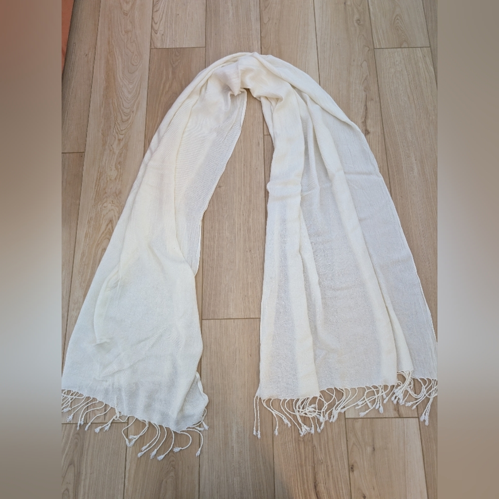 Elegant Cream Scarf With Tassels
